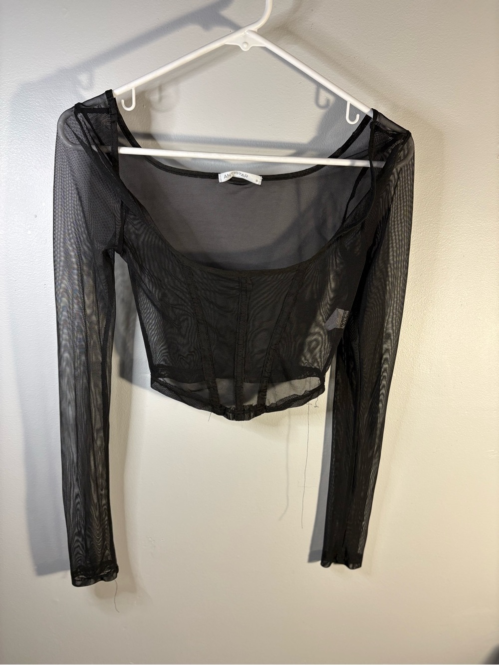 Sheer Black Long-Sleeve Mesh Crop Top